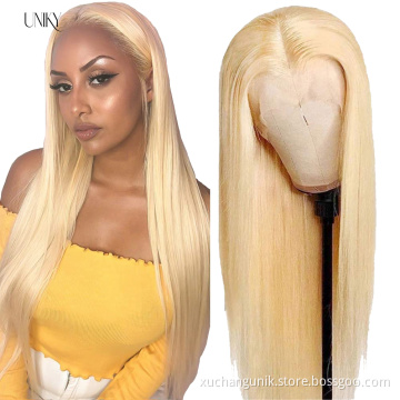 613 13*4 Lace Front Blonde Human Hair Wig Pre Plucked Virgin Straight HD Transparent Lace Frontal 150% 180% Density Lace Wig